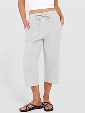 abordables jambe large et taille haute-Femmes Coton Pantalon capri Pantalons à jambes droites Mode Streetwear Occasionnel Longueur mollet Taille haute Uni Avec Poches Ceinture Élastique Confortable Doux Élastique Extérieur Vacances Rue