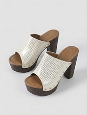 abordables Sandalias de Plataforma-Sandalias doradas de tacón de bloque para mujer: sandalias de plataforma con tacón alto para fiestas nocturnas y ropa de club.
