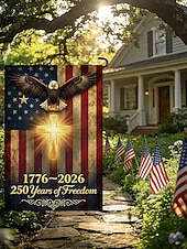 olcso 250. évforduló-250. évfordulós amerikai kerti zászló, kétoldalas hazafias saskeresztes zászló 1776-2026, keresztény kültéri udvari dekoráció (30x45 cm)