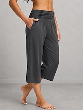 cheap Wide Leg &amp; High Waisted-Women's Wide Leg Vacation Sport Lounge Pants Calf-Length High Waist Comfortable Micro-elastic Vacation Formal Blue Light Gray rice white Black Summer Spring
