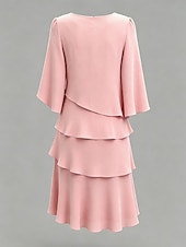 cheap Chiffon Dresses-Women's Midi Dress Chiffon Dress Cocktail Dress Wedding Guest Dress Elegant Fashion Modern Daily Outdoor Vacation Regular Fit Plain Long Sleeve Crew Neck Black Pink Navy Blue Apricot Summer Spring