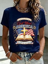  American Independence Day Women's T Shirt Print Graphic Flag Letter Vintage Fashion Stylish Short Sleeve Crew Neck Round Neck Regular Tops Casual Daily Weekend Blue Black+White+Gray Black Summer