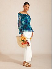 economico camicie, top e camicette-top in chiffon fluente Ocean Bloom Reverie
