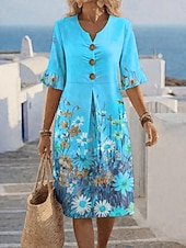  Per donna Abito al ginocchio Vestito Estivo Vestito Casual Abito a trapezio Elegante Vacanza Spiaggia Ferie Vestibilità regolare Floreale Grafico Manica Corta Scollo a V Blu Giallo Rosa Estate