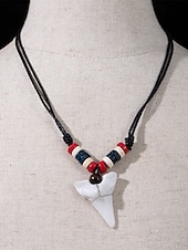 billiga Herrsmycken-herrhalsband med vargtand i bohemiskt skick - vintagehänge i konstben med justerbart vaxsnöre, smycken i etnisk tribalstil i akryl för sommarsemester och resor &amp;dagligt vardagskläder