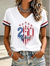  Γυναικείο 250ο Επετειακό Πατριωτικό T Shirt Εκτύπωση Γραφικού Σημαίας Vintage Στυλάτο Κλασικό Κοντομάνικο V Λαιμό Κανονικά Μπλουζάκια Καθημερινά Μπλε Λευκό Κόκκινο Καλοκαίρι Άνοιξη
