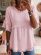  Per donna Camicia Camicia Boho Camicia casual Tinta unica Elegante Bohemien Attivo Manica Corta Top lunghi Casuale Quotidiano Ferie Blu Nero Bianco Rosa Verde Estate Primavera