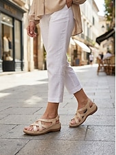 voordelige Comfortsandalen-Comfortabele dameswandelsandalen met een gedempt voetbed en verstelbare sleehak met gekruiste bandjes, ideaal voor winkelen, reizen en dagelijks gebruik.