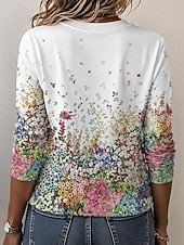 preiswerte Blumen-T-Shirt-Ostern Damen T Shirt Druck Blumen Grafik Pflanzen Stilvoll Klassisch Modern Langarm Rundhalsausschnitt Rundhals Normale Oberteile Lässig Täglich Wochenende Weiß Leicht Rosa Grün Beige Sommer Frühling