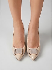 economico Pumps Classici-Décolleté con zeppa color nude da donna: eleganti scarpe con tacco da infilare, perfette per feste in giardino ed eventi all'aperto.