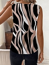 cheap Graphic Tank-Women's Tank Top Graphic Geometric Abstract Elegant Vintage Stylish Sleeveless V Neck Crop Tops Beach Wedding Casual Daily Blue White / Black White Light Green Brown Summer Spring