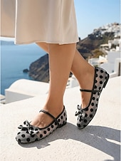 economico Ballerine da donna-Scarpe basse da donna in rete a pois - ballerine Mary Jane traspiranti con dettaglio a fiocco &amp;Cinturino alla caviglia per vacanze su isole, viaggi in crociera nel Mediterraneo &amp;visite turistiche