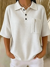  Dame Vaffel T-skjorte T skjorte Poloskjorter Vaffelstrikkede topper Lomme عادي Mote Stilfull Klassisk Kortermet Polokrage Vanlige topper Avslappet Daglig Strand Blå Svart Hvit Rød Oransje Sommer Vår