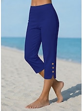  Dam Capribyxor Damasker Mysiga leggings Semester Streetwear Grundläggande Kapris Naturlig Slät Elastisk midja Bekväm Komfort Utomhus Elastisk Utomhus Semester Gata Blå Mörkgrått Kamel Svart Sommar Vår