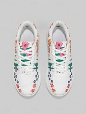cheap Women's Sneakers-Women's White Floral Print Breathable Sneakers - Lightweight Lace-Up Casual Shoes with Colorful Flower Pattern, Comfortable Non-Slip Footwear for Walking, Travel &amp; Daily Wear
