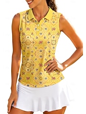 economico Tennis-Per donna Geometrico Top Maglietta sportiva Polo da golf Maglia da tennis Senza Maniche Cerniera Floreale UPF50+ Resistente ai Raggi UV Alta elasticità Traspirante Tennis Golf Pickleball Colletto
