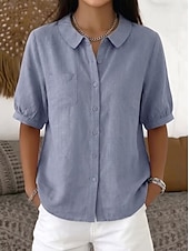  Women's Shirt Solid Color Elegant Vacation Daily Short Sleeve Long Tops Casual Daily Holiday Blue Pink Green Light Grey Dark Gray Summer Spring