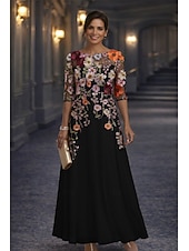 preiswerte Bodenlänge-A-Linie Bodenlang Spitzenkleid Brautmutterkleid Langarm Rundhalsausschnitt Illusionsausschnitt Elegant Vintage Formell Hochzeitsgast Hochzeitsfeier Chiffon Spitze mit Blumenmuster 3D-Blumen Stickerei