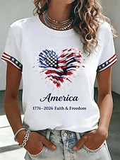  Jour de l'Indépendance Américaine Femmes T-shirt Imprimé Graphique Drapeau Lettre ancien Mode Élégant Manche Courte Col ras du cou Col rond Hauts Réguliers Occasionnel Quotidien Week-end Blanche
