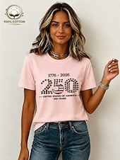 cheap Independence Day Top-American Independence Day Women's 100% Cotton T Shirt Print Graphic American Flag Vintage Stylish Casual Short Sleeve Crew Neck Regular Tops Casual Daily Weekend Blue Black White Pink Apricot Summer