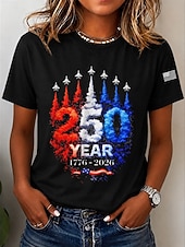  American Independence Day Women's T Shirt Print Graphic Flag Letter Vintage Fashion Stylish Short Sleeve Crew Neck Round Neck Regular Tops Casual Daily Weekend Black White White 2 Summer Spring Fall