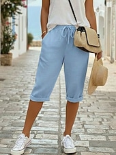 cheap Bottoms-Women's Cotton Linen Shorts Capri Pants Chinos Summer Shorts Vacation Streetwear Casual Knee Length Medium Waist Plain Drawstring Pocket Comfortable Breathable Inelastic Daily Outdoor Street
