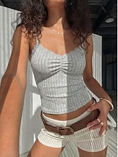 economico Serbatoio Semplice-Per donna Canotta A coste Tinta unica Elegante Caldo Spiaggia Senza Maniche Canotta Top corti Casuale Abbigliamento da vacanza Nero+Bianco+Grigio Estate