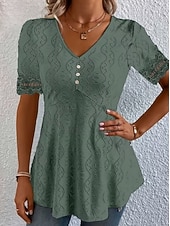  Mulheres Blusa Textura Elegant Elegante Boêmia Vintage Manga Curta Decote V Tops curtos Casual Diário Para Noite Damasco rosa Preto Branco Rosa Roxo Verão Primavera