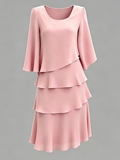 cheap Chiffon Dresses-Women's Midi Dress Chiffon Dress Cocktail Dress Wedding Guest Dress Elegant Fashion Modern Daily Outdoor Vacation Regular Fit Plain Long Sleeve Crew Neck Black Pink Navy Blue Apricot Summer Spring