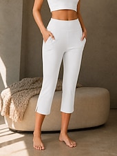 cheap Plain Leggings-Women's Capri Pants Yoga Pants Leggings Casual Capris High Waist Black White Brown Khaki Summer Spring Fall