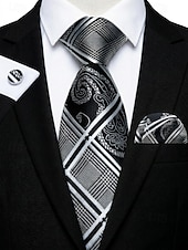 preiswerte Hochzeit ACC-Krawatten-, Einstecktuch- und Manschettenknopfset für Herren, mehrfarbig gemustertes Polyester-Krawattenset für Hochzeiten, Business-Anlässe, formelle Anlässe und Abendgarderobe