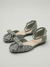 abordables Women's Flats-Women's Party Rhinestone Bowknot Low Heel Square Toe Fashion Fabric Ankle Strap Almond Black Pink
