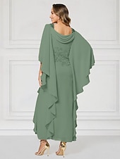  Sheath Column Ankle Length Party Dress Cocktail Dress Wedding Guest Dress Mother of the Bride Dress Half Sleeve Boat Neck Elegant Luxurious Sparkle & Shine Wedding Guest Chiffon with Beading Tier