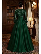 economico Abiti da Sera a Linea A-Linea ad A Lunghezza al pavimento Abito da Sera Da principessa Abito formale Elegante Scintillante Setoso Manica Lunga Scollo a V Matrimonio Formale Tasca Raso Con Paillettes con Glitter Pieghe Tasca