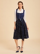 cheap Dirndl Dresses-Oktoberfest Dirndl Dress Midi Length Sequins Embroidered with Pockets Balconette Neckline Maid Bavarian German Alpine Wiesn Women's Carnival Beer Festival Traditional Style Cloth Without Blouse (70CM)