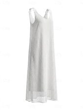  Dames Maxi-jurk Kanten jurk Vakantie Strand Ruim Passend Heldere kleur Mouwloos V-hals Wit Zomer