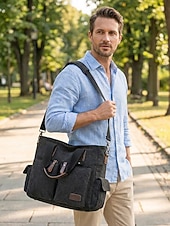 cheap Men's Bags-Men's Canvas Multi-Pocket Large Capacity Tote Messenger Bag, Adjustable Shoulder Strap Casual Work Travel Crossbody Bag, Multi-Color Utility Shoulder Bag for Daily Commute
