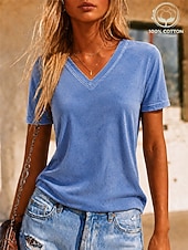  Halloween Women's T Shirt Cotton Shirt Tee Top Ruched Graphic Flag Plain Vintage Fashion Stylish Short Sleeve V Neck Regular Tops Casual Daily Going out Blue Black Purple Green Rose Red Summer Spring
