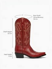 cheap Cowboy &amp; Western Boots-Women's Red Embroidered Western Cowboy Boots, Pointed Toe Pull-On Cowgirl Boots for Country Concerts and Festivals