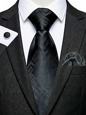 preiswerte Hochzeit ACC-Krawatten-, Einstecktuch- und Manschettenknopfset für Herren, mehrfarbig gemustertes Polyester-Krawattenset für Hochzeiten, Business-Anlässe, formelle Anlässe und Abendgarderobe