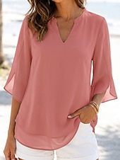 economico Bluse Semplici-Per donna Top in chiffon Vacanza Vintage Quotidiano Scollo a V Top lunghi Casuale Nero Rosa Vino Blu marino Blu Reale Estate Primavera