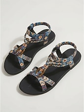 abordables Sandalias Planas-Sandalias bohemias étnicas de playa para mujer: zapatos planos tipo gladiador con tiras tejidas de estilo azteca y detalle de anillo para vacaciones de verano en la isla. &amp; crucero