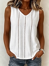  Per donna Canotta Traforato Semplice Elegante Casual Senza Maniche Scollo a V Top Regolari Casuale Quotidiano Bianco Giallo Rosa Viola Estate Primavera