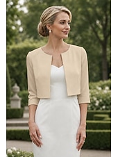 preiswerte Wraps für Hochzeitsgäste-Damen-Wickelbolero Schulterfreies Damen-Mutter-Wickel grundlegende Mäntel  Jacken Elegant 3/4-lange Ärmel Chiffon Hochzeitsgäste Wickel mit einfarbig für Partyabend im Frühling und Sommer um Eindruck