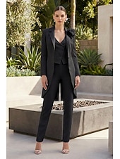 voordelige Damespakken-Dames 3-delige pakken Bruiloft Bruiloft gast Stretch crêpe Elegant Blote rug Lange mouw Tot de enkel Gekerfde revers