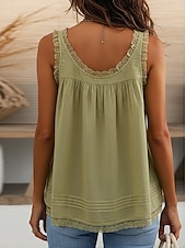 cheap Lace Tops-Women's Lace Splicing Top Cami Top Jacquard Tie Front Lace Trim Elegant Bohemia Active Sleeveless Crew Neck Square Neck Scoop Neck Long Tops Casual Red Dark Green Green Apricot Summer Spring Fall