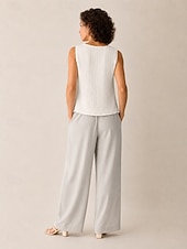 economico Collezione di Lino Premium-Per donna Canotta Maglietta Arricciato Tinta unica Elegante Moda Senza Maniche Girocollo Top Regolari Casuale Blu Bianco Rosso Arancione Estate Primavera