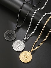 abordables Bijoux pour hommes-Collier pendentif boussole viking pour homme, chaîne gourmette en acier inoxydable, bijou talisman nautique vintage, or, argent, noir