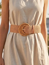 preiswerte Damengürtel-Damen-Gürtel im Boho-Stil aus geflochtenem, gewachstem Seil, breiter, gewebter Taillengürtel mit runder Schnalle, verschiedene Farben, Sommergürtel für Kleider, Jumpsuits und Strandmode &amp;Alltagsstil