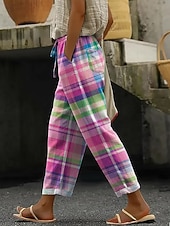  Damen Chinos Freizeithose Urlaub Vintage Lässig Volle Länge Mittlere Taillenlinie Grafik Karomuster Geometrisches Muster Kordelzug Patchwork Tasche Komfort Weich Außenbereich Unelastisch Lässig